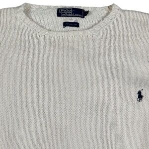SOLD***Vintage 90s Polo Ralph Lauren Sweater Fisherman Crewneck Knit Cream Men’